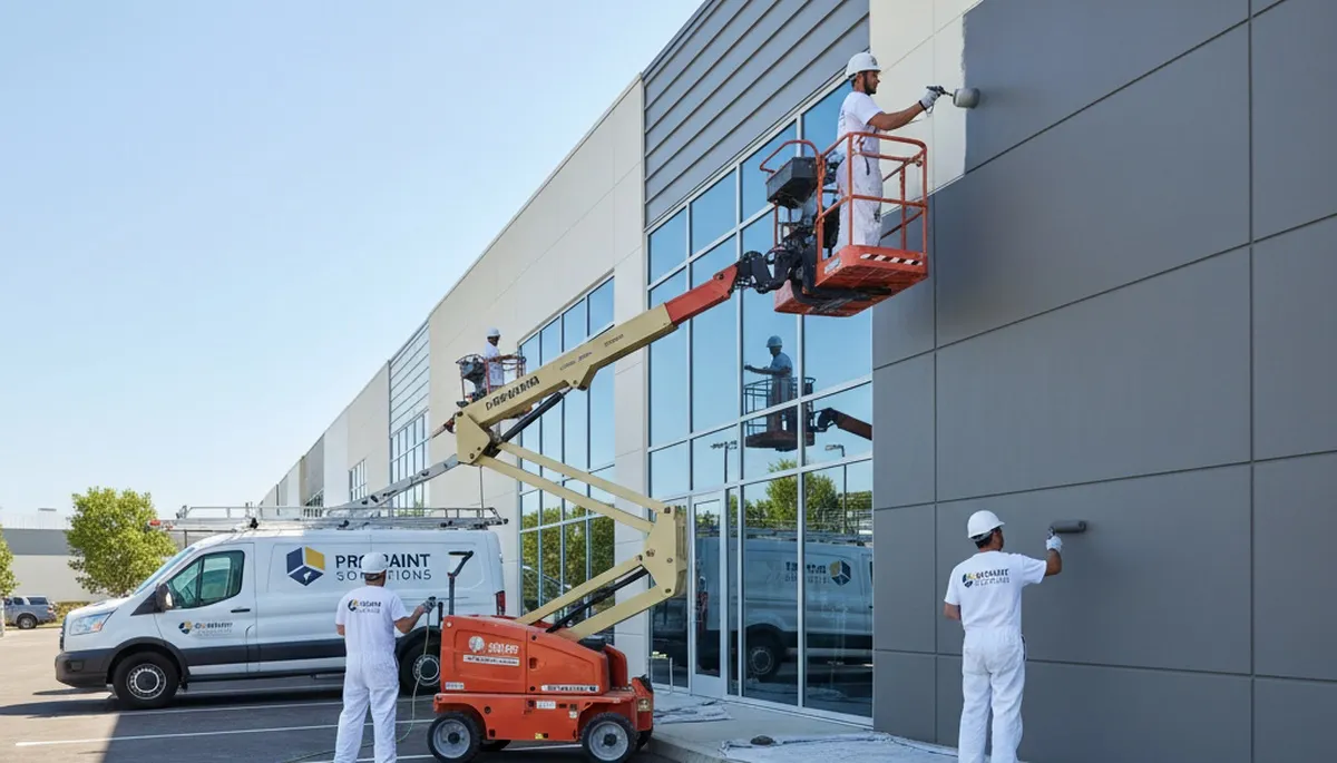 Professional commercial painters working on office exterior in Green Bay, WI