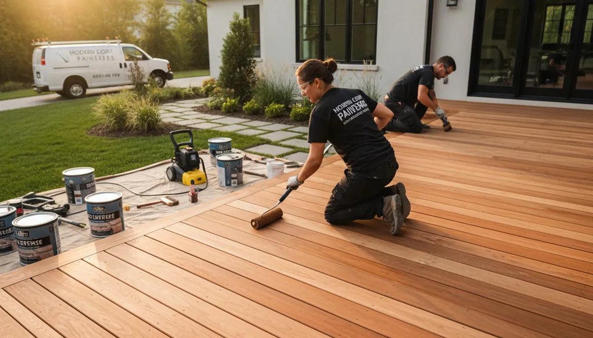 Professional deck staining on wood patio in Green Bay, WI for lasting color and weather protection