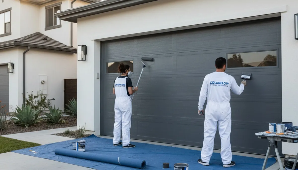 Professional garage door painting by house painters in Green Bay, WI for durable curb appeal