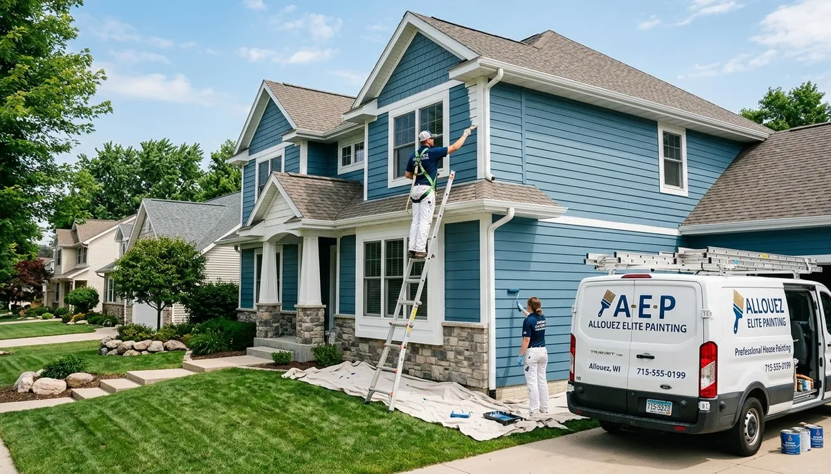 Professional house painters working on exterior home in Green Bay WI