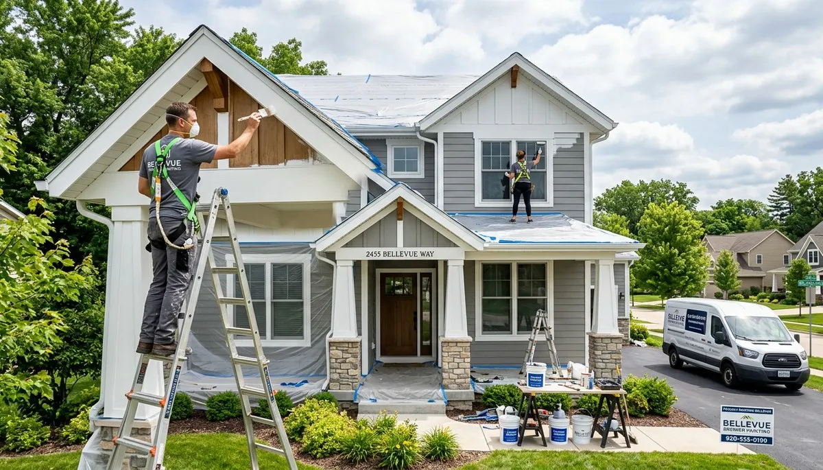 Professional house painters working on exterior home repaint in Green Bay WI