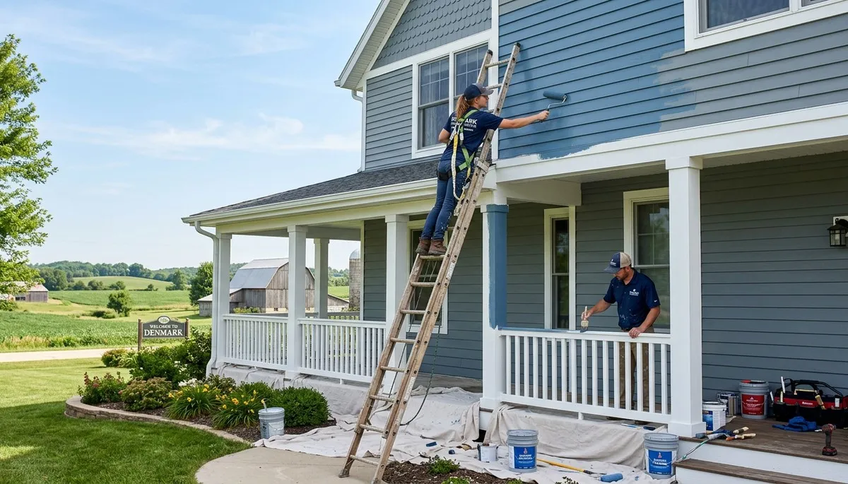 Professional house painters working on exterior home in Green Bay WI