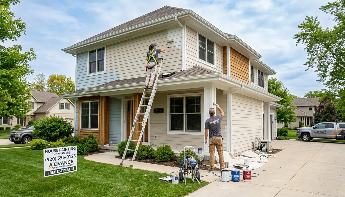Professional house painters working on exterior home painting in Green Bay WI