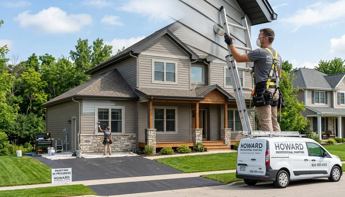 Professional house painters finishing exterior home in Green Bay WI