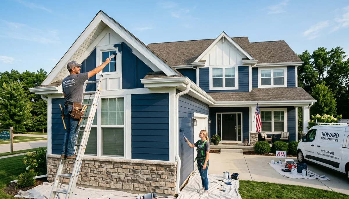 Professional house painters working on residential exterior in Green Bay WI