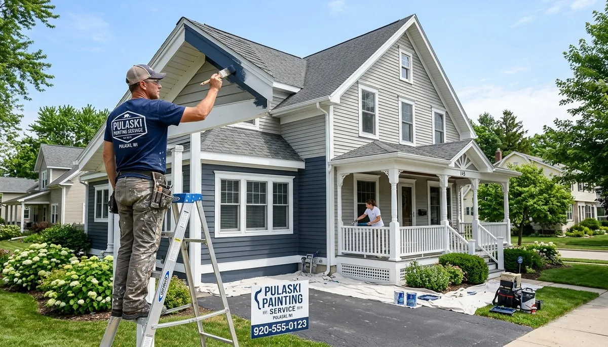 Professional house painters working on residential exterior in Green Bay WI