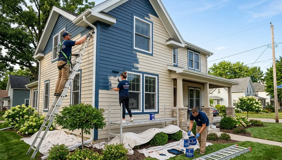Professional house painters working on residential exterior in Green Bay WI