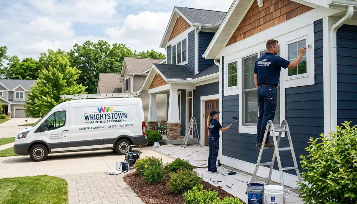 Professional house painters working on residential exterior in Green Bay WI