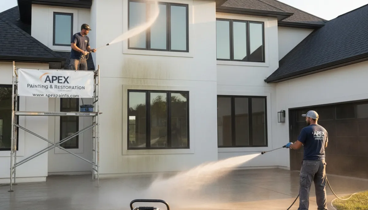 Professional pressure cleaning of home exterior in Green Bay, WI removing dirt, mold, and winter grime