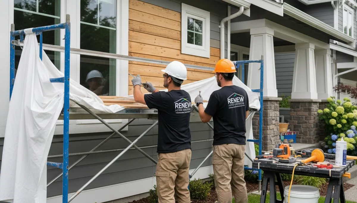 Professional wood rot repair on home siding by painters in Green Bay, WI